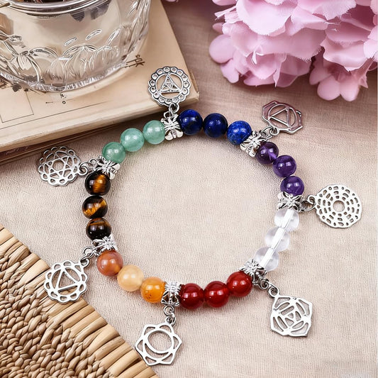 Aprbella 7 Chakra Healing Bracelet with Natural stones for Energy Healing & Balance, Stretch Beaded Jewelry for Energy Balance, Meditation, Yoga, Gift for Women