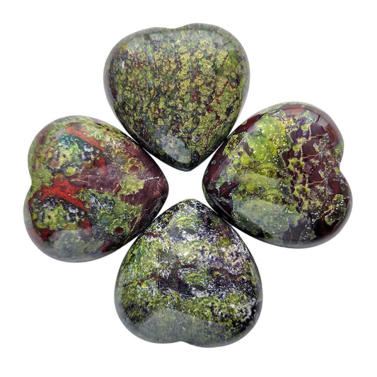 Loveliome 4 Pcs Natural Dragon Bloodstone Love Heart Palm Stone Reiki Balancing Worry Stone(1 Inch)