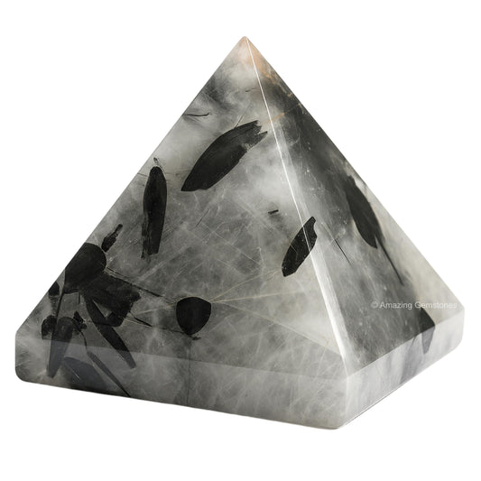 Amazing Gemstone Black Rutilated Quartz Pyramid Crystal Healing Stones - 2" Great Pyramid Figurine of Natural Stone Pyramid for Meditation, Reiki, Chakra Balancing and Crystal Pyramids Grid