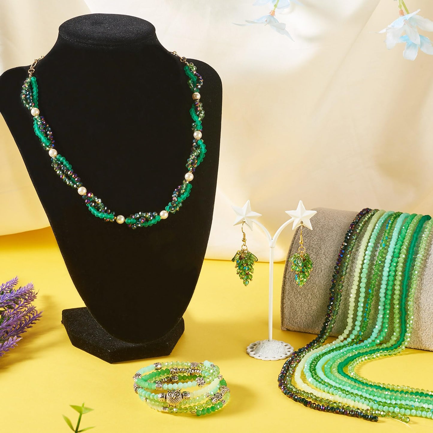 Elecrelive 10 Stands Faceted Rondelle Glass Beads 4mm Crystal Spacer Beads Green Color Loose Beads for DIY Beading Bracelets Necklaces Earrings Jewelry Craft Making