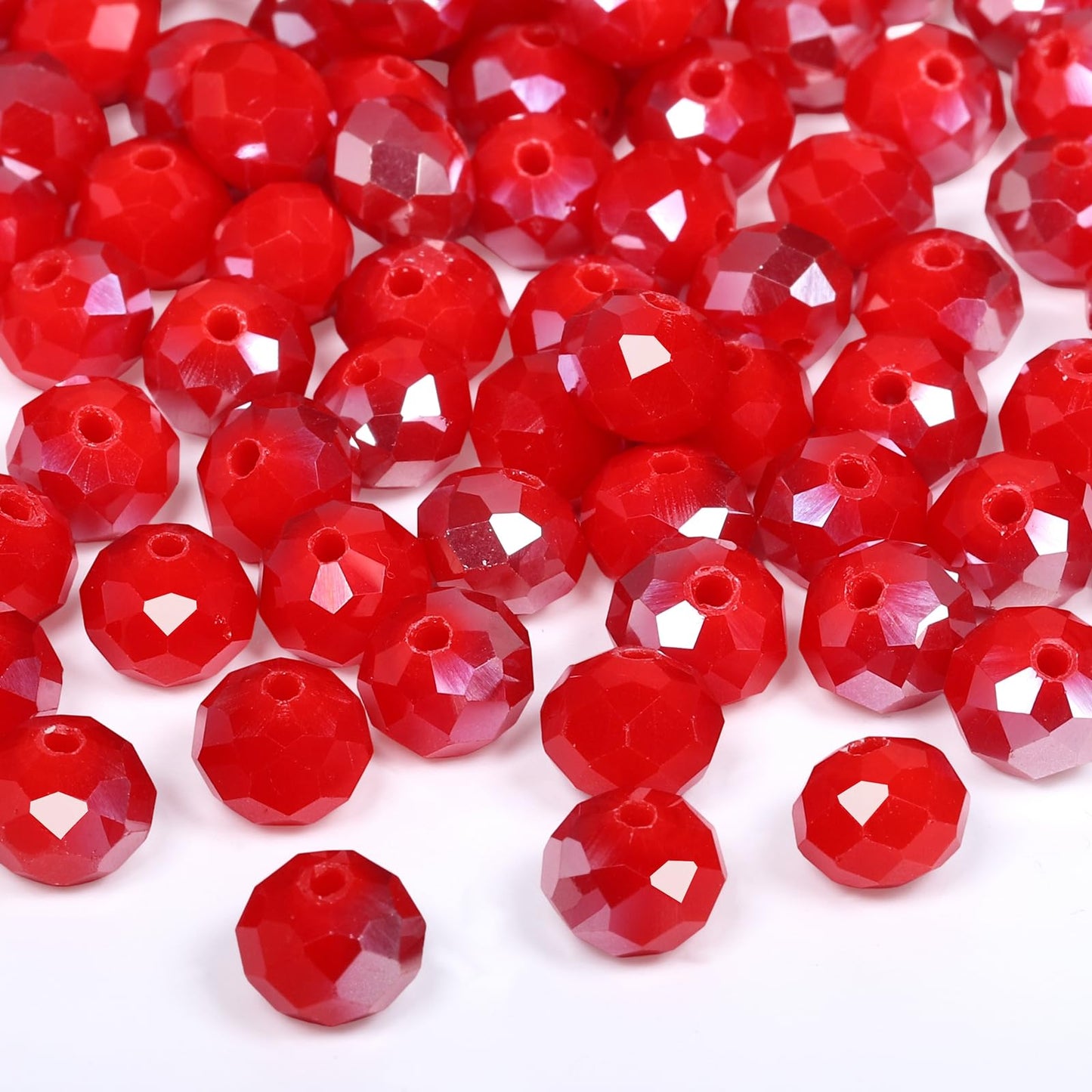 NITOPUPU 300pcs 8mm Crystal Glass Beads for Jewelry Making Faceted Rondelle Flat Beads for Bracelets Necklace Earrings DIY Crafts (AB Red Jade Half-Plated Crystal Bead)