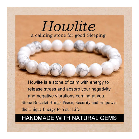 AD Beads Handmade Gemstone Stretch Elastic Bracelet Crystal Healing Reiki Nature's Beauty and Spiritual Essence Unisex (8mm, Howlite (Calmness for Sleep))