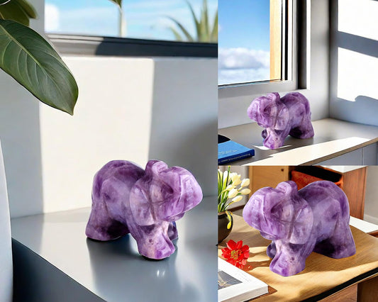 QINJIEJIE Amethyst Elephant Decor Statue Crystals Healing Stones Crystal Pocket Figurines Cute Stocking Stuffers Sculpture Gemstones Spiritual Home Office Desk Purple Decor Elephant Gifts for Women