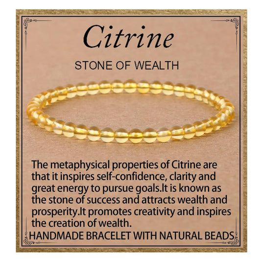 LPBeads Handmade Natural Gemstone Stretch Elastic 4mm Citrine Bracelet Healing Crystal Round Stone Beads Jewelry Gifts for Women Men