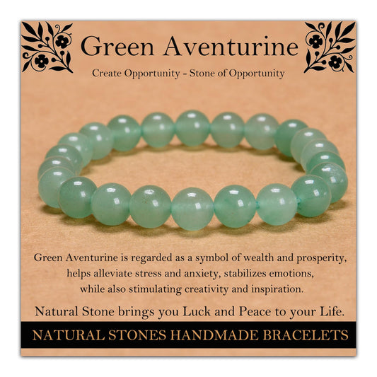 Handmade Natural Gemstone Elastic Bracelet - Healing Crystal Beads Jewelry, Unisex (Green Aventurine, 8mm)