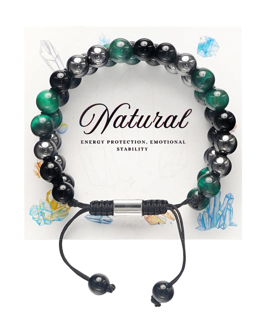 Triple Protection Energy Bracelet, Healing Crystals for Negative Energy Protection, Unisex Amulet with Obsidian, Tiger Eye, and Onyx Stones, Spiritual Jewelry for Men and Women, Healing, Manifestation, and Wellness(8mm Green Tiger Eye Balance Bracelet)