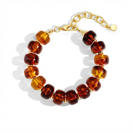 HUAYUNFANG Brown Beads Bracelet for Women Vintage Statement Beaded Bracelets Tortoise Resin Bracelet Handmade Beads Bracelet Summmer Jewelry