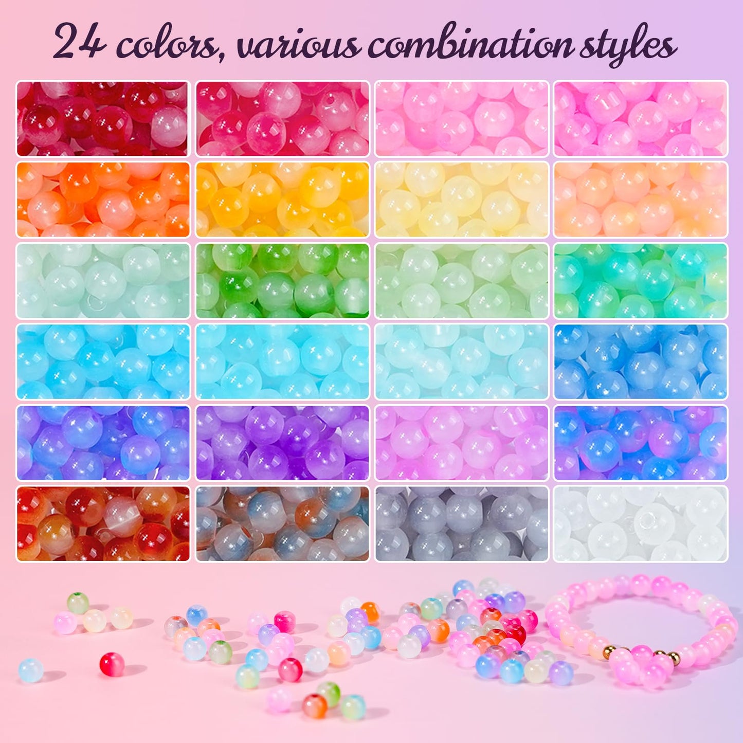 Sunlode Glass Beads for Bracelets 1400pcs Bracelet Making Kit 6mm Glass Bead for Jewelry Making Bracelet Beads 24 Colors Crystal Beads Adult Jewelry Making Supplies Round Glass Beads (24 Gradients)