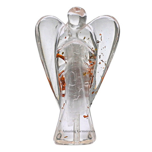 Amazing Gemstone Selenite Guardian Angel Figurine Pocket Crystal Angel for Protection - Orgone Guardian Angel with Orgonite Layer and Natural Crystal for Healing Gift (2 Inch, Organite)