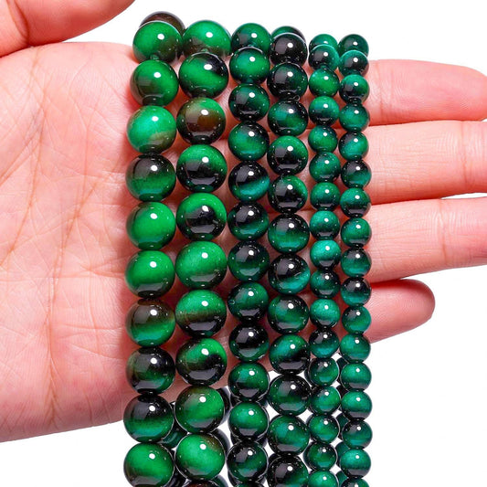 Song Xi 60PCS 6mm Green Tiger Eye Gemstone Beads for Jewelry Making, Round Smooth Glass Beads for DIY Bracelet Necklace Earring Keychain, Arts and Crafts, for St. Patrick's Day Wedding Birthday