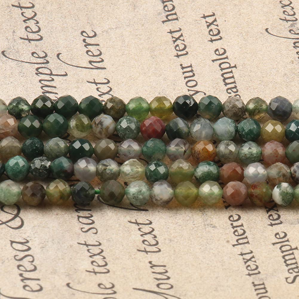 Song Xi 180pcs 2mm Natural Indian Agate Gemstone Beads Faceted Round Loose Stone Beads for Jewelry Making