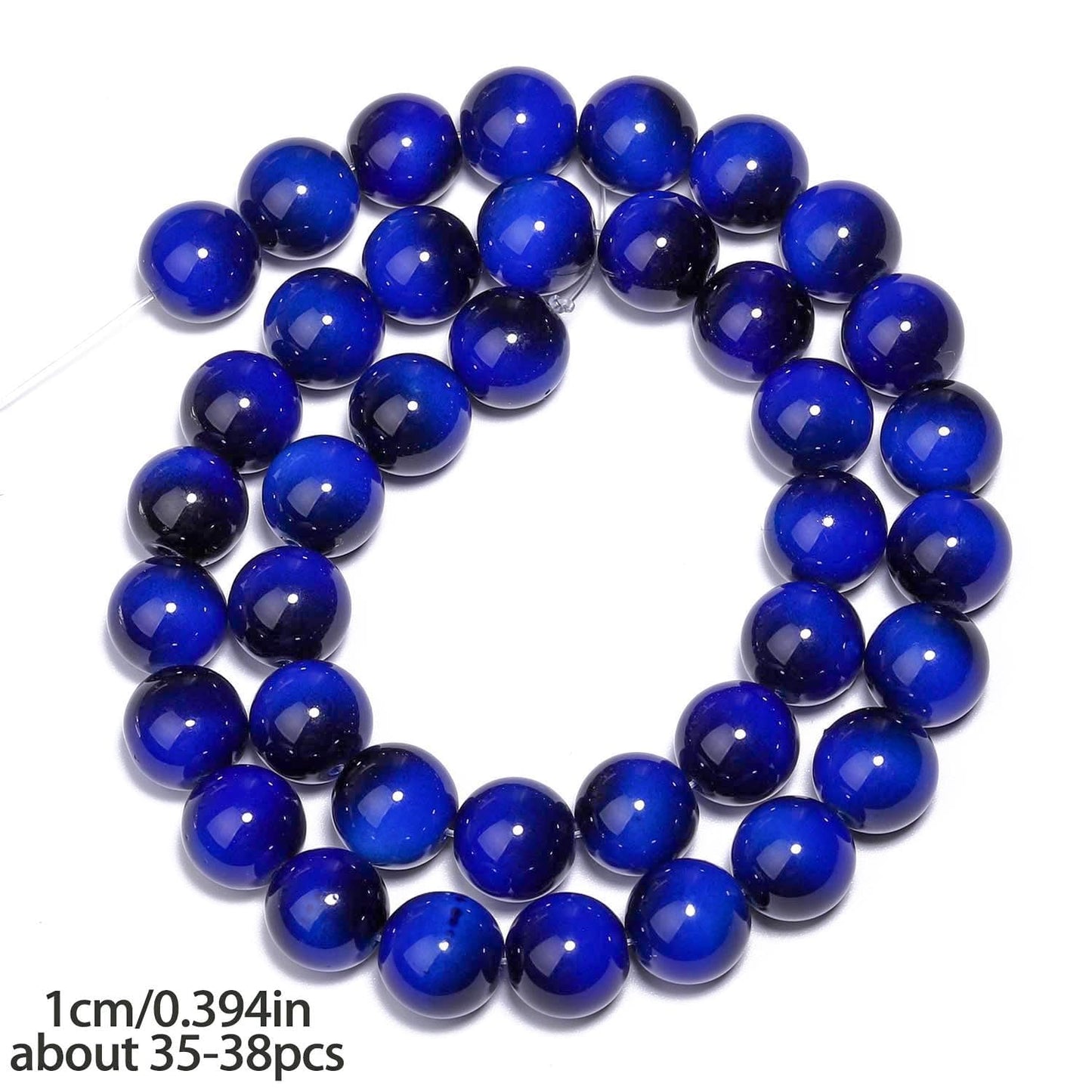 Song Xi 38PCS 10mm Royal Blue Tiger Eye Gemstone Beads for Jewelry Making, Round Smooth Glass Beads for DIY Bracelet Necklace Earring Keychain, Arts and Crafts, for Christmas Wedding Birthday