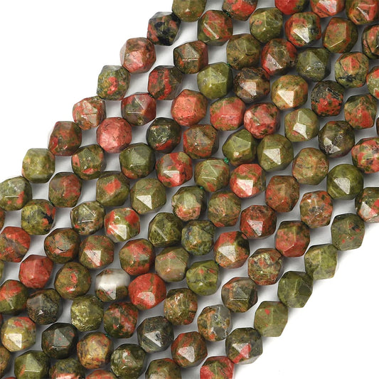 BEADIA Faceted Natural Unakite Stone Round Beads 8mm 36cm/Strand for Jewelry Making