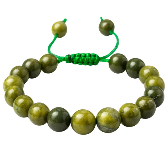 Amazing Gemstone Jade Bracelet, Gifts For Men & Women - Green Jade Protection Healing Crystal Bracelet - 8mm Gemstone Beaded Adjustable Bracelet, Pulseras Para Hombres Mujer Stocking Stuffers