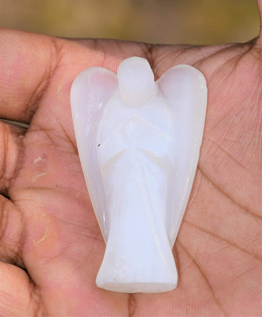 Crocon Selenite Gemstone Guardian Angel Healing Figurine, Hand Carved Pocket Angel - Crystals for Positive Energy, Handmade Mini Statue for Love, Peace & Healing, Natural Gemstone Healing Figurine
