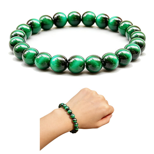 Cryhand Female 8mm Beaded Bracelets For Women Simulated Green Tigers eye Bracelet for Men Handmade Lucky Money Stretchy Crystal Bracelets Best Gifts