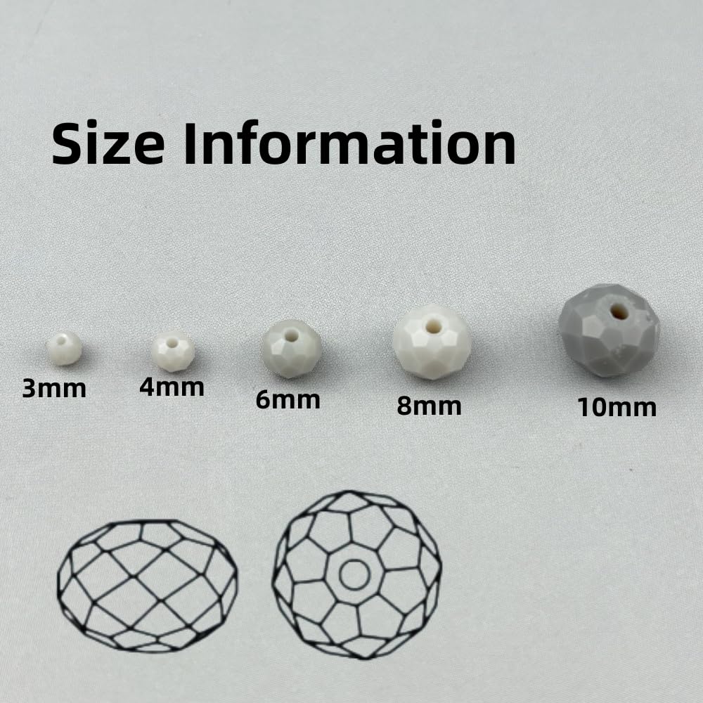 Pinhoollgo 500pcs 3mm Crystal Glass Beads Faceted Rondelle Glass Spacer Beads for Bracelets Necklace Pendants Earrings Key Chains Jewelry Making(Light Gray Porcelain)