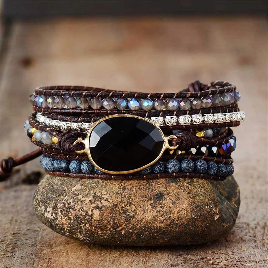 YGLINE Healing Black Omyx Wrap Bracelet(Oynx)
