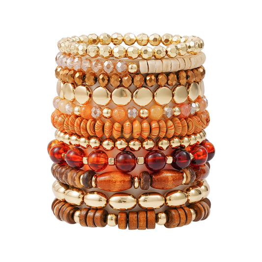 GOOJIDS Surfer Heishi Clay Bead Bracelets for Women Bohemian Stackable Gold Plated Beaded Stretch Bracelets Elastic Layering Friendship Bracelets Set Boho Jewelry