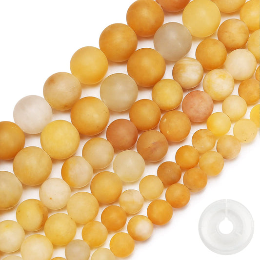 Natural Matte Yellow Jade Beads, 6MM Round Frosted Unpolished Loose Gemstone Beads for Bracelet Necklace Jewelry Making, Energy Stone Healing Power with Stretch Beading Cord