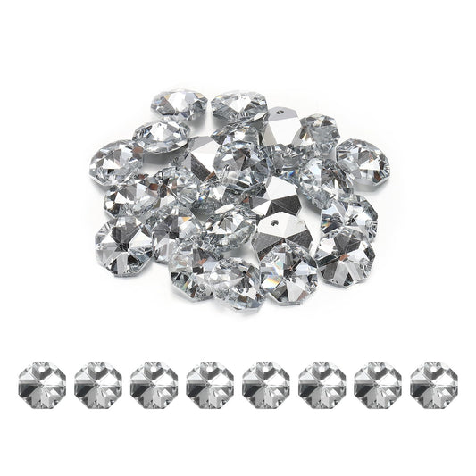 uxcell 25Pcs 1 Hole Crystal Octagon Beads, 14mm K9 Glass Hanging Chandelier Beads Prisms Parts for Crystal Chandeliers Lamp Hanging Pendant Jewelry DIY Craft, Silver Tone