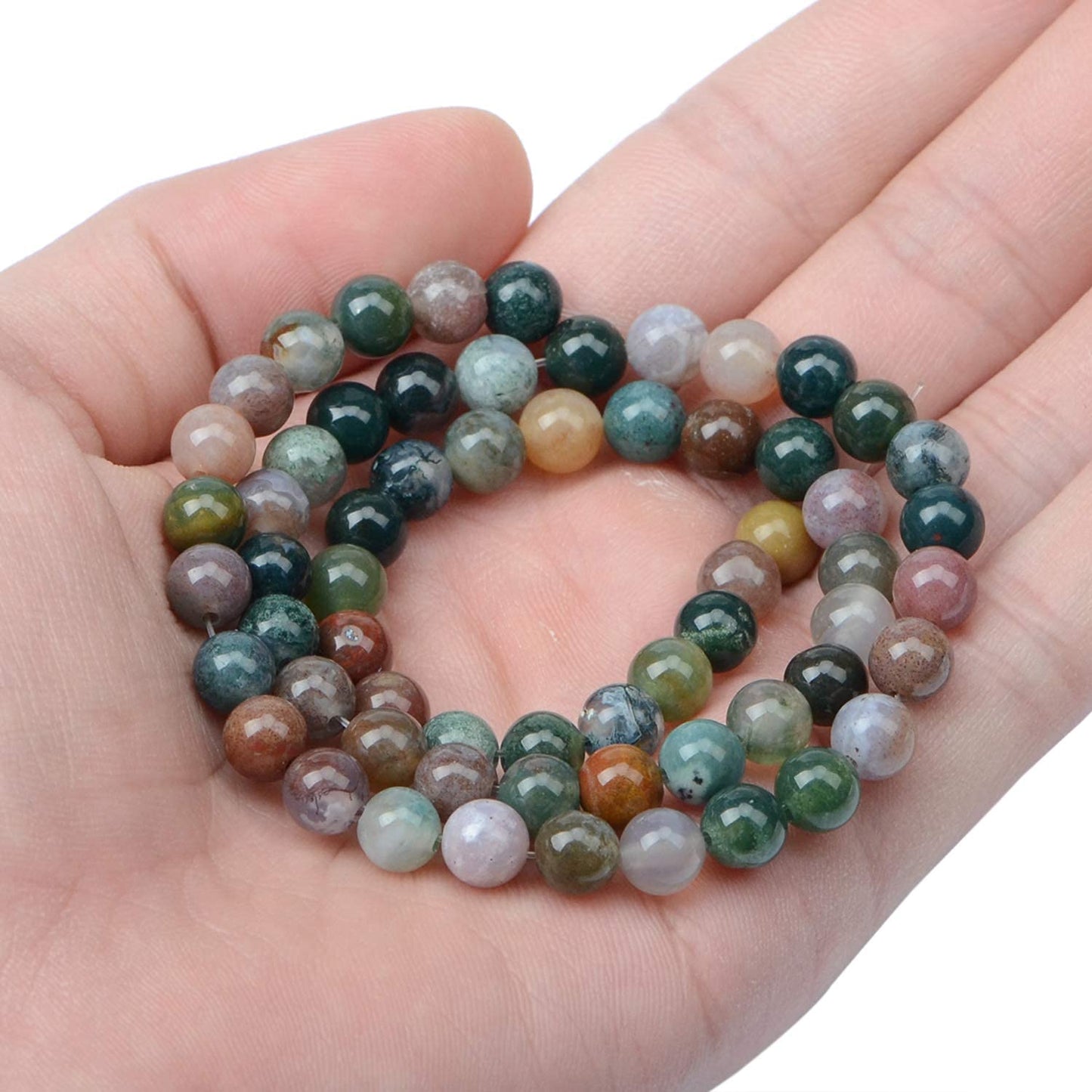 AD Beads Natural Gemstone Round Loose Beads 15" for Bracelet Necklace Earrings Jwelery Making Crafts DIY (6mm, Indian Agate)