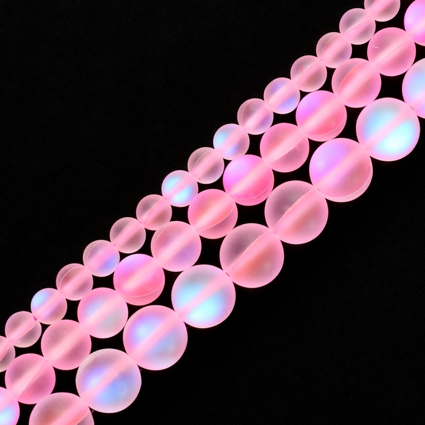 uxcell Matte Crystal Glass Beads 10mm Synthetic Frosted Shining Semi-Precious Round Loose Beads Synthetic Moonstone for Jewelry Making DIY Bracelet, Pink