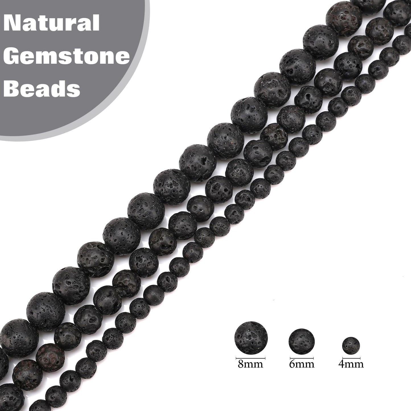 Vinswet 60pcs 6mm Lava Rock Natural Stone Beads Round Genuine Real Stone Beading Loose Gemstones DIY Smooth Bead for Bracelet Necklace Earrings Jewelry Making