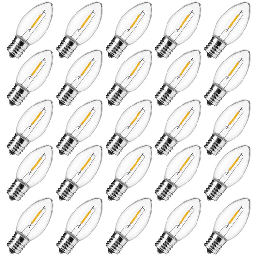 Minetom C9 LED Christmas Light Bulbs, 25 Pack, Warm White, Shatterproof Plastic, E17 Base, Dimmable Holiday Lights