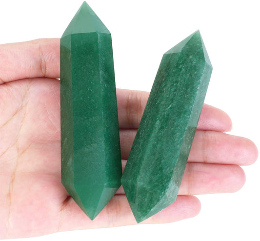 YATOJUZI 3.5" Green Aventurine Healing Crystals Wand Natural Crystals and Healing Stones Large Hexagonal Crystal Points for Meditation Divination Reiki Energy Balancing Good Luck Gifts 1PCS