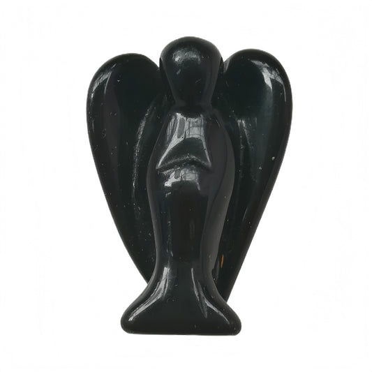 Afucats Natural Black Obsidian Healing Guardian Angel Indoor Decorative Stone,1.5 Inches Carving Pocket Palm Statue,Gift for Her Christmas Décor