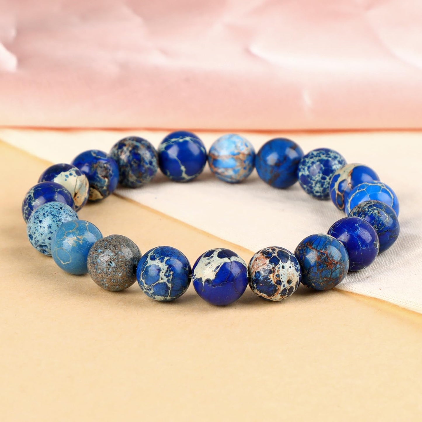 LPBeads Handmade Natural Gemstone Stretch Elastic 10mm Blue Imperial Jasper Bracelet Healing Crystal Round Stone Beads Jewelry Gifts for Women Men