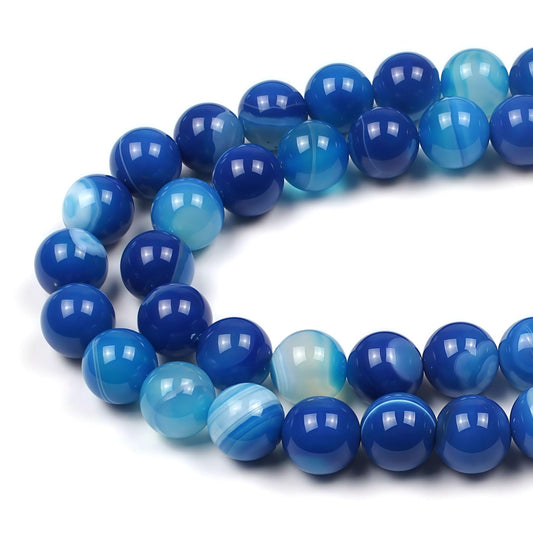 MJDCB Natural Stone Beads Blue Striped Agate Round Loose Beads for Jewelry Making DIY Bracelet Necklace (8mm)
