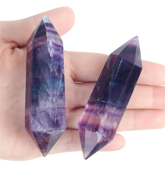 YATOJUZI 3.5" Rainbow Fluorite Healing Crystals Wand Natural Crystals and Healing Stones Large Hexagonal Fluorite Crystal Points for Meditation Divination Reiki Energy Balancing 1PCS