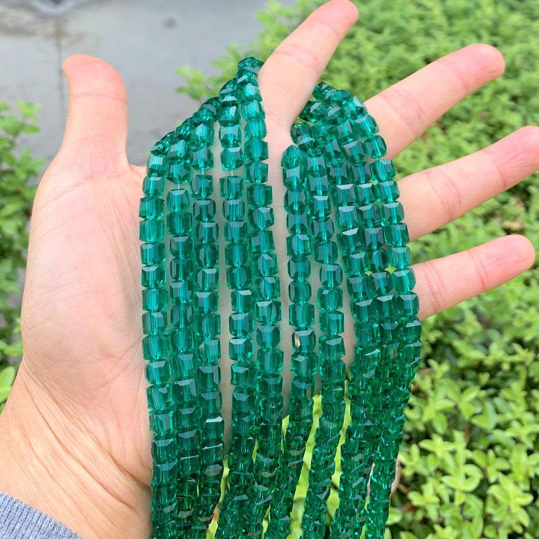 200pcs Czech Faceted Cube Crystal Glass Loose Beads Spacer Bulk 6mm (0.24 Inch) Emerald Green for DIY Jewelry Craft Making CCC624