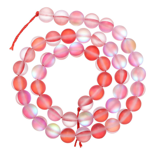 uxcell Matte Crystal Glass Beads 8mm Synthetic Frosted Shining Semi-Precious Round Loose Beads Synthetic Moonstone for Jewelry Making DIY Bracelet, Red