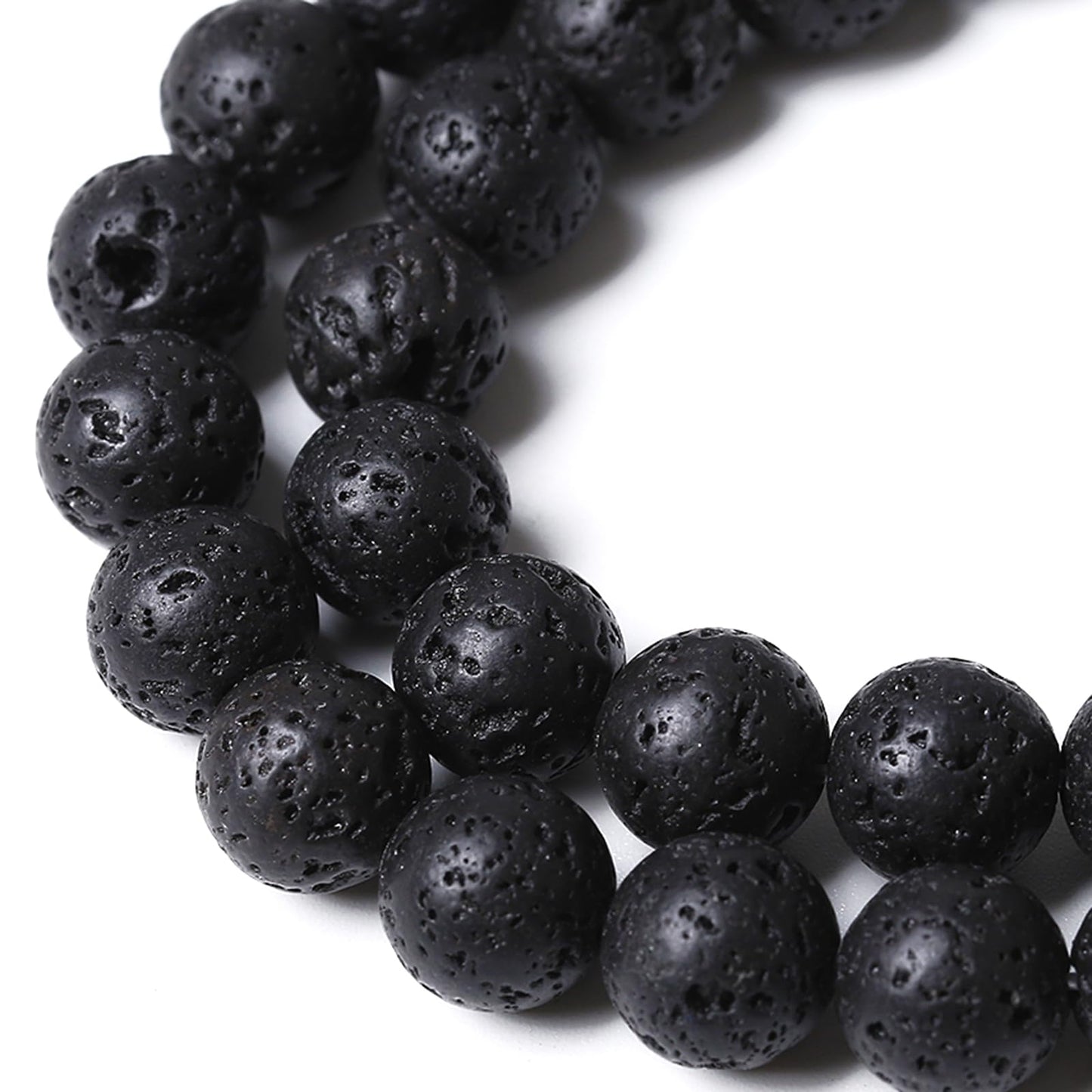 8MM 90pcs Natural Stone Beads Black Volcanic Lava Gemstone Round Loose Beads for Jewelry Making Bracelet 2 Strands 32"