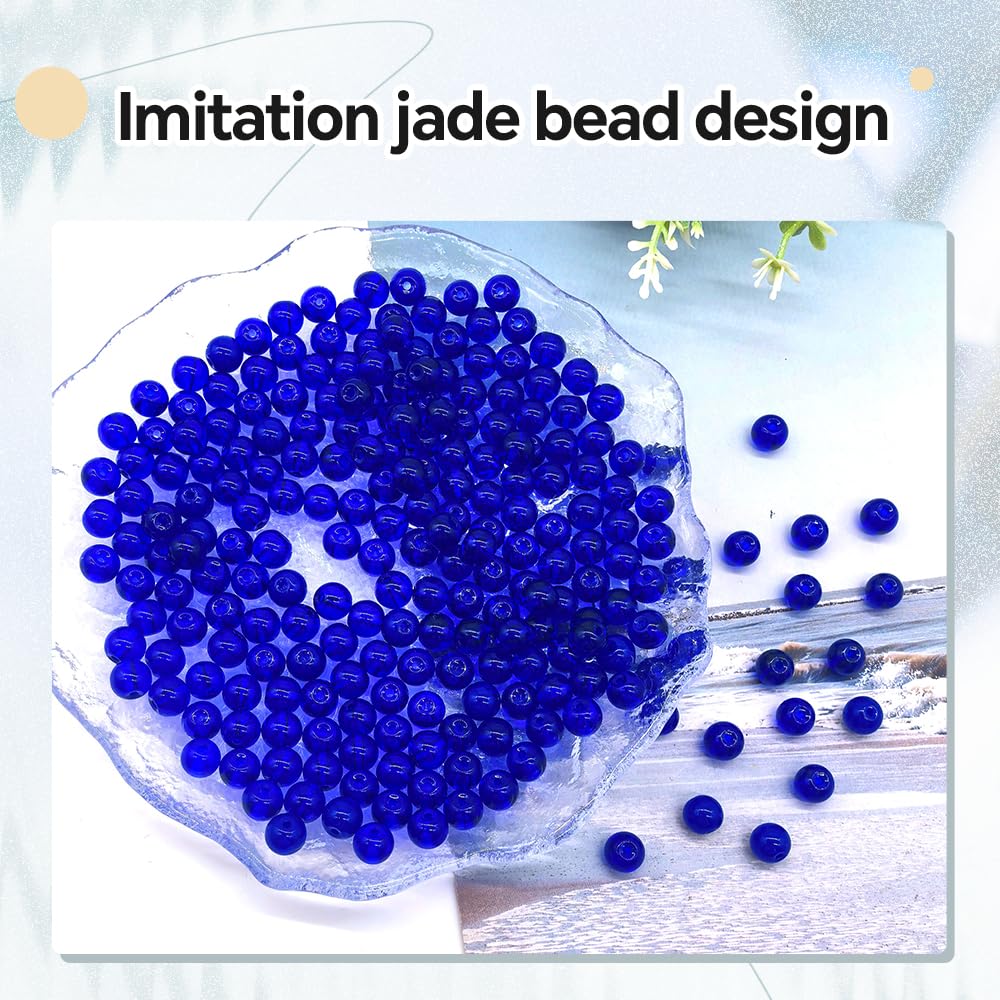 PAMIR TONG 400pcs 8mm Round Glass Beads for Bracelet Pretty Smooth Loose Beads for Necklace-Earring-Jewelry Making and DIY Crafts (Royal Blue)