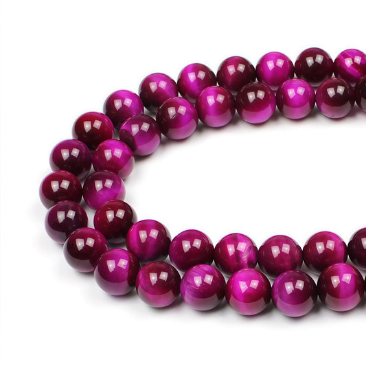 MJDCB Stone Beads 8mm 43pcs Round Rose Red Tiger's Eye Loose Gemstone Bead Charms for Jewelry Making Bracelet Necklace Earring Pendant