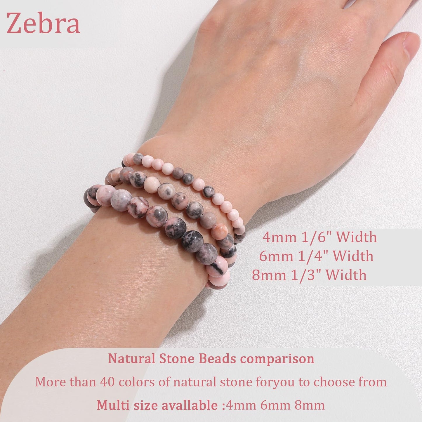 Vinswet Healing Crystal Bracelets for Women Men 6mm Zebra Natural Stone Beaded Stretch Bracelet Handmade Gemstone Reiki Spiritual Jewelry Gifts
