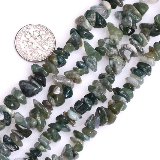 HAAMIIQII 5-8mm Natural Moss Agate Chips Beads Irregular Chip Stones Loose Gemstone Beads Energy Healing Beads for Jewelry Making Strand 30 Inch