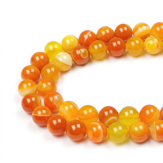 MJDCB Natural Stone Beads Orange Stripe Agate Round Loose Beads for Jewelry Making DIY Bracelet Necklace (10mm)