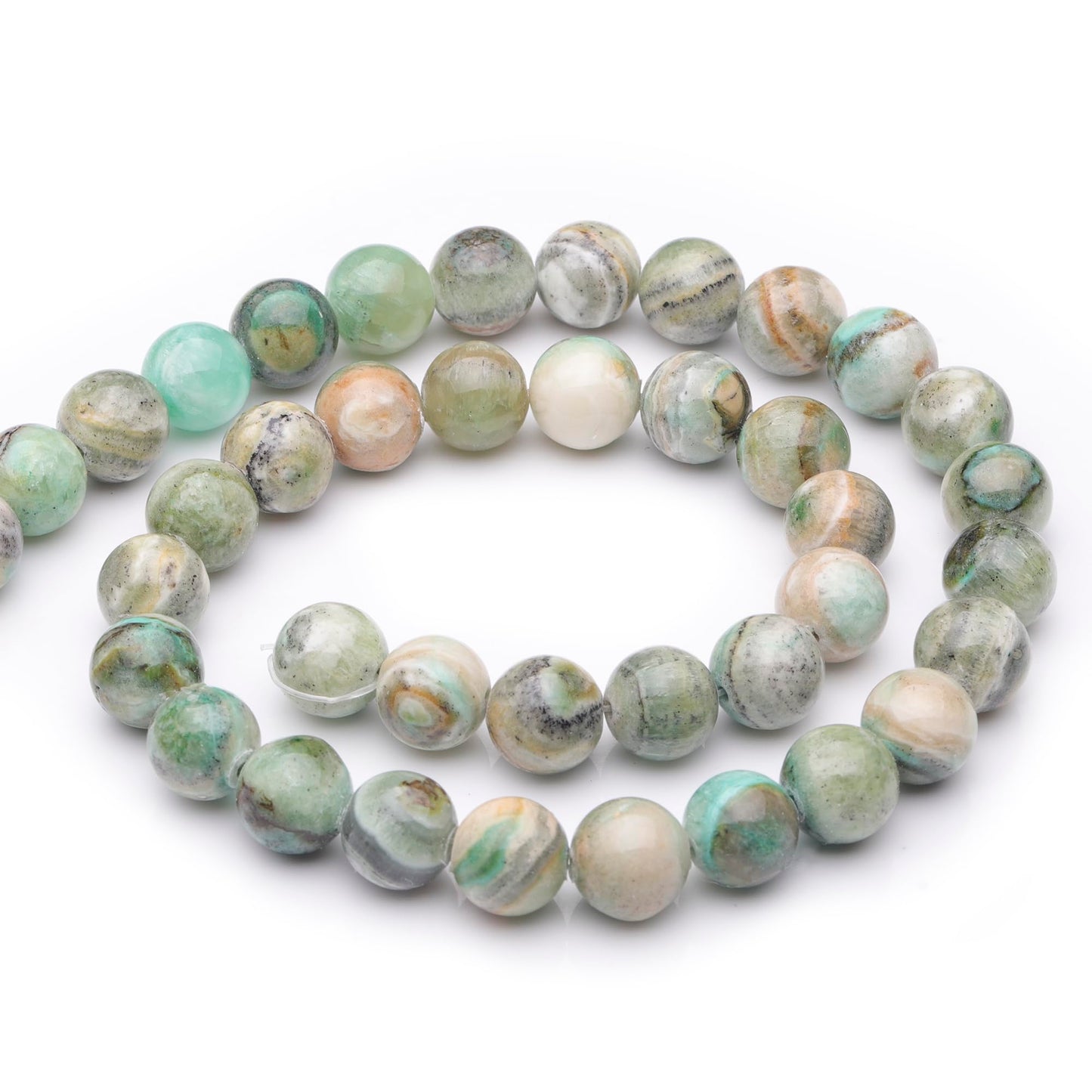 Youngbling Natural Gemstone Beads for Jewelry Making,6mm Green Stripe Stone Polished Round Smooth Stone Beads for Bracelet Necklace 15 Inch(Green Stripe Stone,6mm)