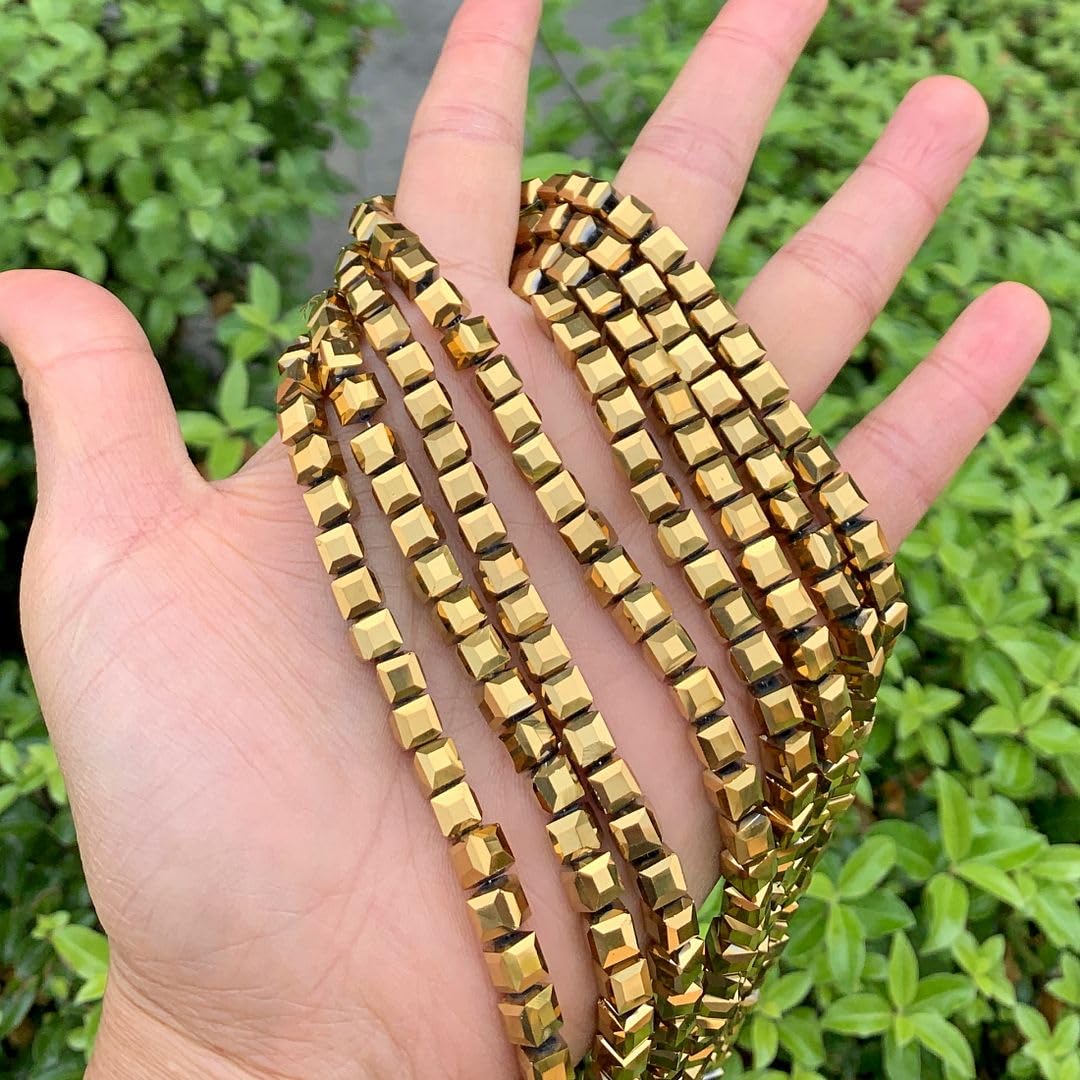 200pcs Czech Faceted Cube Crystal Glass Loose Beads Spacer Bulk 6mm (0.24 Inch) Gold Aurum for DIY Jewelry Craft Making CCC633