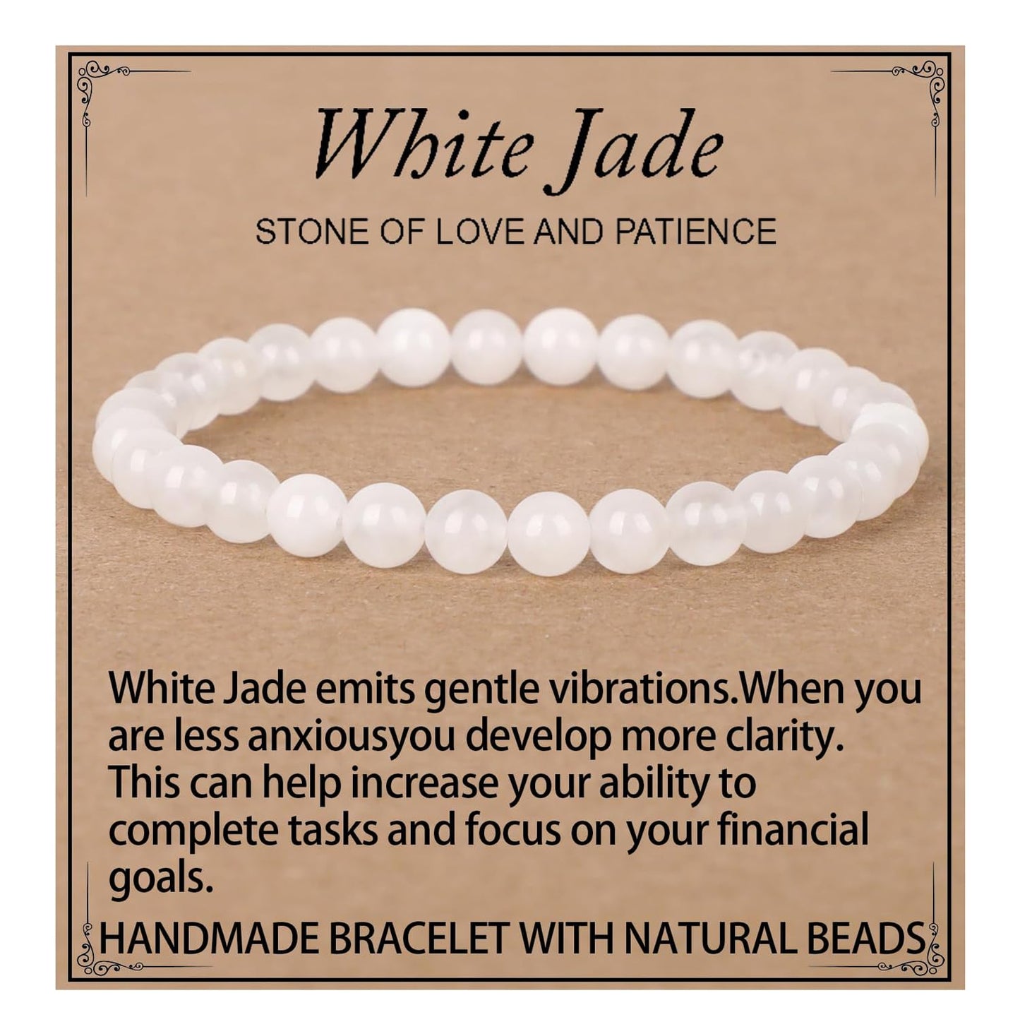 LPBeads Handmade Natural Gemstone Stretch Elastic 6m White Jade Bracelet Healing Crystal Round Stone Beads Jewelry Gifts for Women Men