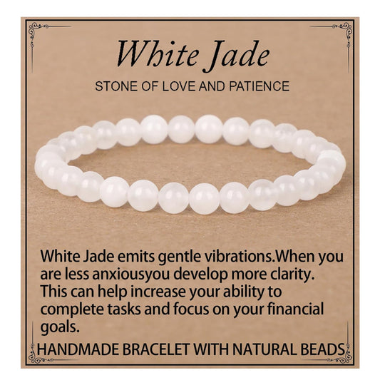 LPBeads Handmade Natural Gemstone Stretch Elastic 6m White Jade Bracelet Healing Crystal Round Stone Beads Jewelry Gifts for Women Men