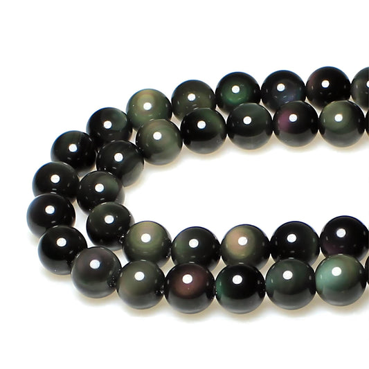 MJDCB Rare Collection Natural Stone Beads Rainbow Obsidian Round Loose Beads for Jewelry Making DIY Bracelet Necklace (8mm)