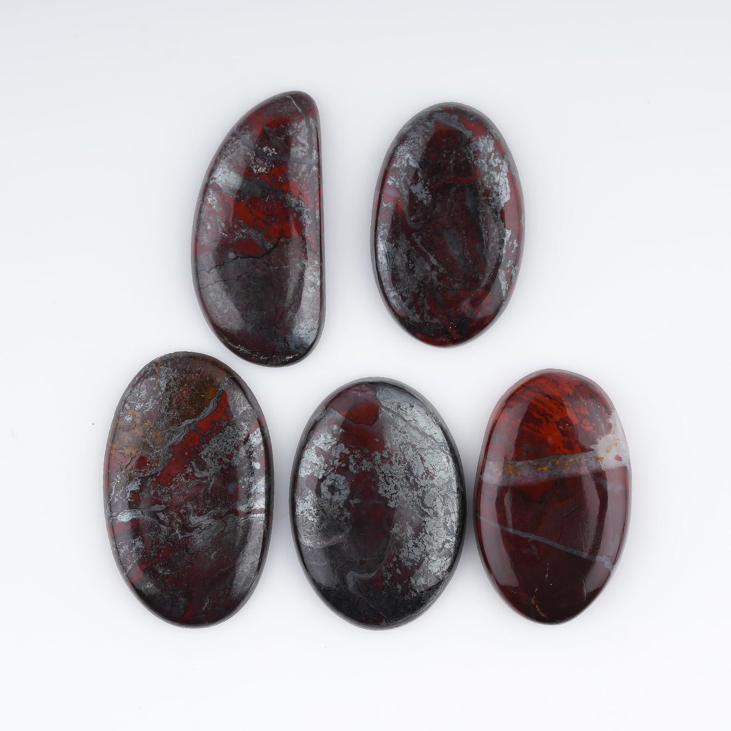 ColouredRocks (5pcs. IRON JASPILLITE, Oval Shape, Natural Cabochon Crystals, Loose Gemstone, Wholesale Polished Supply, Jewelry Making, DIY Craft, Gem Collection (25mm+ free size)