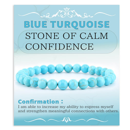 Bymitel 6mm Blue Turquoise - Handmade Reiki Gemstone Stretch Bracelet, Natural Beauty & Spiritual Essence, Crystal Healing for Unisex Adults