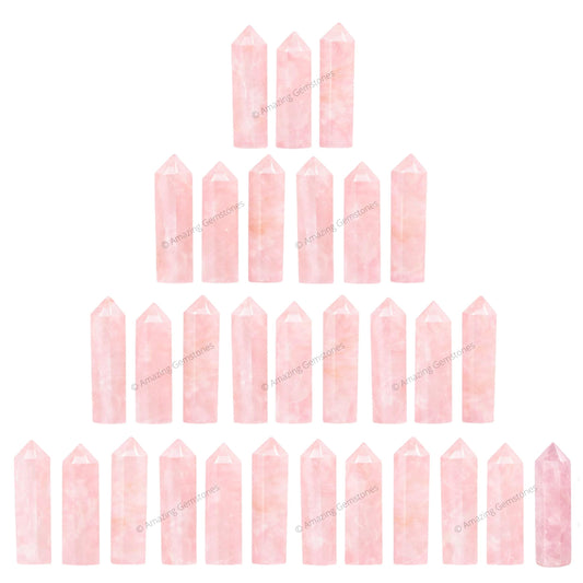 Amazing Gemstone Rose Quartz Crystal Points Bulk Healing Crystals - Pack of 3 Single Terminated Healing Wand Point Bulk Crystals for Crafts, Crystal Grid, DIY Work - Premium Crystals - Beginners Gift
